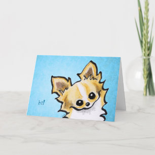 Long Hair Chihuahua Fawn/White Hello Custom Card