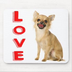 Long Hair Chihuahua Puppy Dog Canine Red Love Mouse Mat