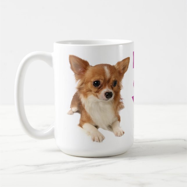 Long Hair Chihuahua Puppy Dog Purple Love Coffee Mug (Left)