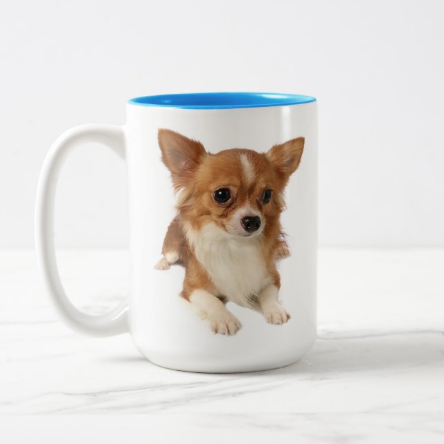 Long Hair Chihuahua Puppy Dog Two-Tone Coffee Mug (Left)