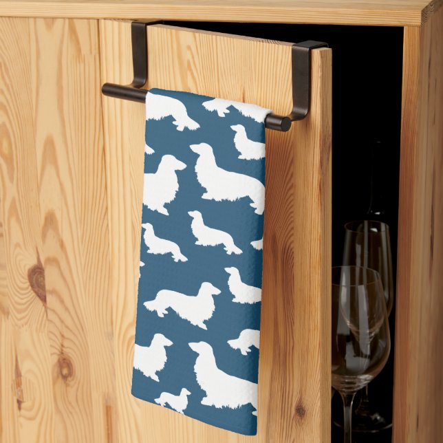 Long Hair Dachshund Blue Wiener Dog Kitchen Towel (Thirds Fold)