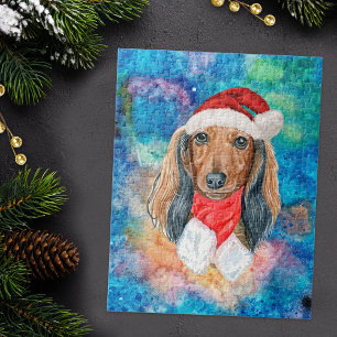 Long Hair Dachshund Breed Dog Christmas Jigsaw Puzzle