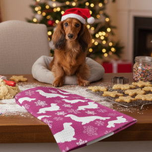 Long Hair Dachshund Christmas Gift Fuchsia Tea Towel