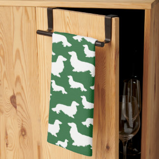 Long Hair Dachshund Forest Green Kitchen Towel