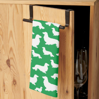 Long Hair Dachshund Green Kitchen Towel