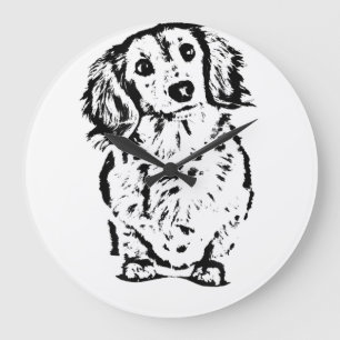 Long Hair Dachshund Lover Gift Doxie Mum Dad Cute Large Clock