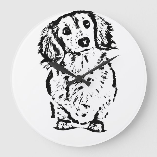 Long Hair Dachshund Lover Gift Doxie Mum Dad Cute Large Clock (Front)