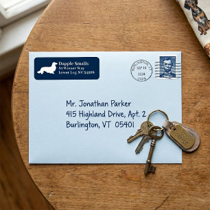 Long Hair Dachshund Navy White Address Label