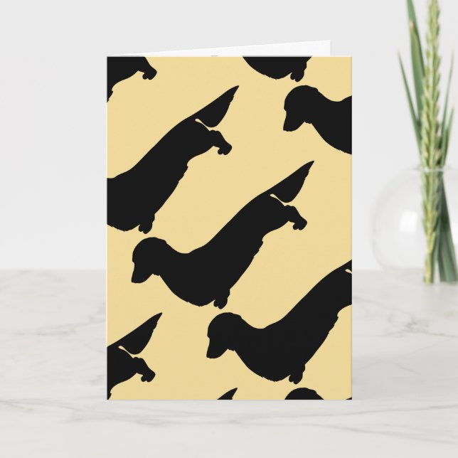 Long Hair Dachshund Pattern Greeting Card (Front)