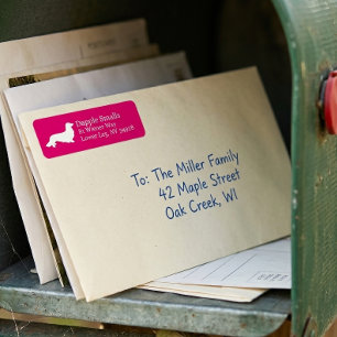 Long Hair Dachshund   Pink Return Address Label