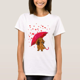 Long Hair Dachshund Raining Hearts Valentine's Day T-Shirt