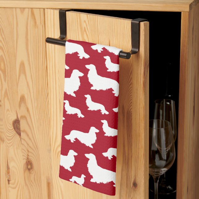 Long Hair Dachshund Red Wiener Dog Kitchen Towel (Thirds Fold)