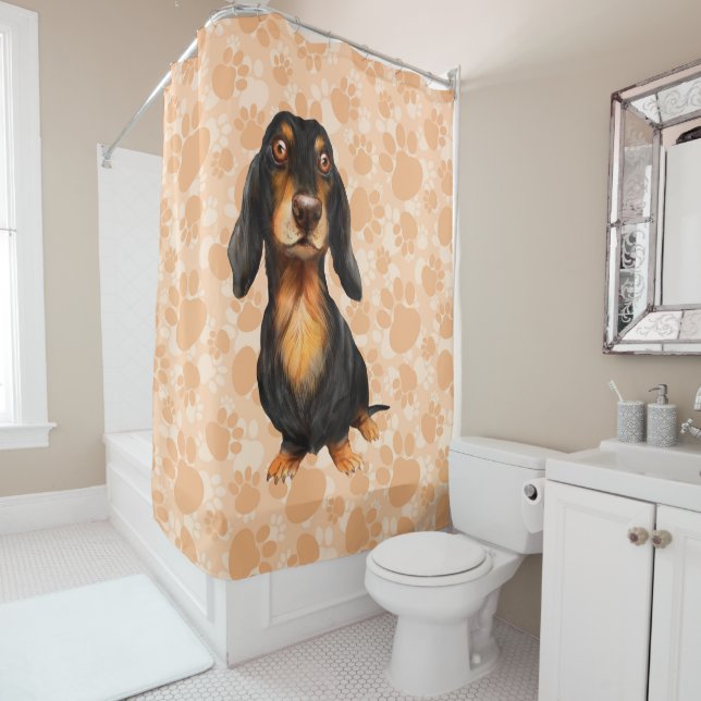 Long Hair Dachshund Shower Curtain (In Situ)