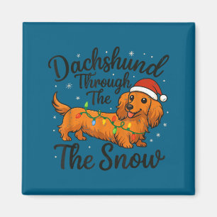 Long Hair Dachshund Through Snow Christmas Pajamas Magnet