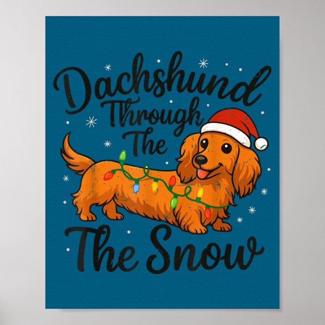 Long Hair Dachshund Through Snow Christmas Pajamas Poster (Front)