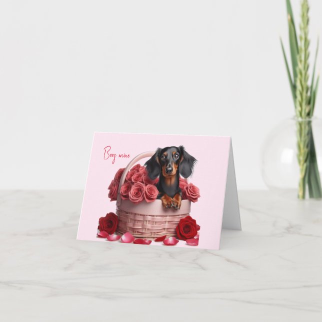 Long Hair Dachshund Valentine Card (Front)