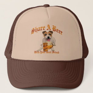 long hair Jack Russell Shares A Beer Trucker Hat