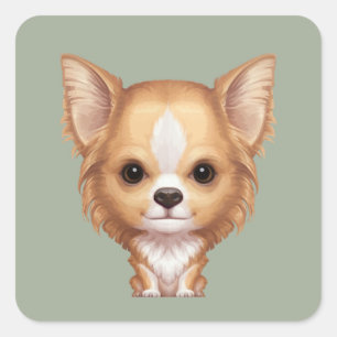 Long-Haired Beige and White Chihuahua Square Sticker