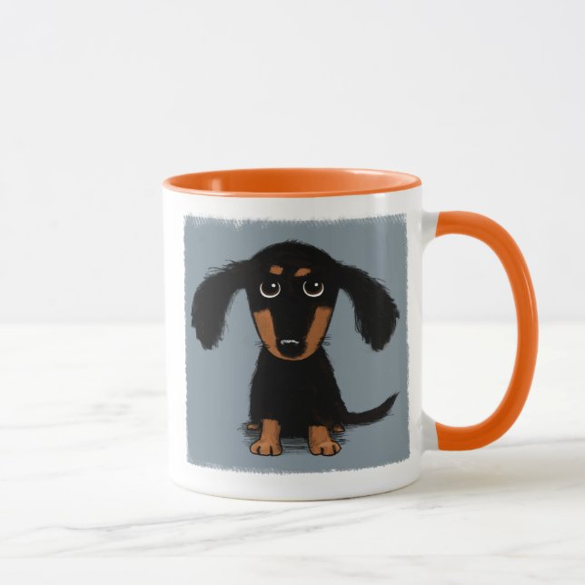 Long Haired Black and Tan Dachshund Puppy Dog Mug (Right)