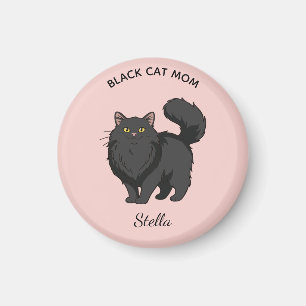 Long Haired Black Cat Mum Personalised Magnet