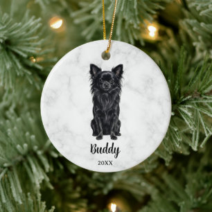 Long-Haired Black Chihuahua Dog Name Pet Memorial Ceramic Tree Decoration