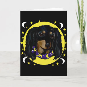 Long Haired Black Dachshund Card