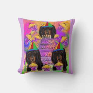 Long Haired Black Dachshund Cushion