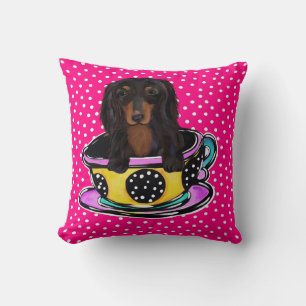 Long Haired Black Dachshund Cushion