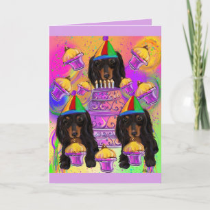 Long Haired Black Dachshund Holiday Card