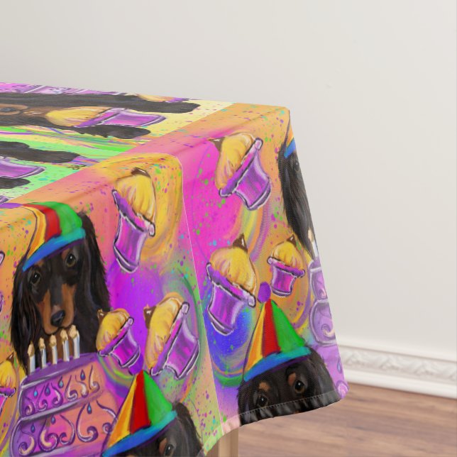 Long Haired Black Dachshund Tablecloth (In Situ)
