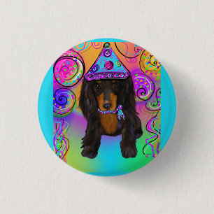 LONG HAIRED BLACK DOXIE 3 CM ROUND BADGE