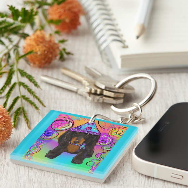 LONG HAIRED BLACK DOXIE    KEY RING (Front Right)