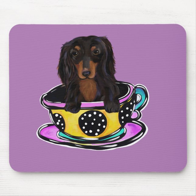 Long Haired Black Doxie Mouse Mat (Front)