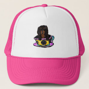 Long Haired Black Doxie Trucker Hat