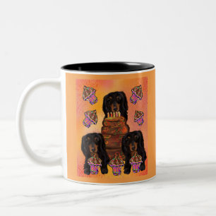 Long Haired Black Doxies Two-Tone Coffee Mug