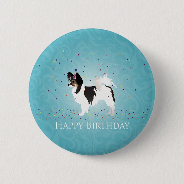 Long-Haired Chihuahua Birthday Design 6 Cm Round Badge (Front)