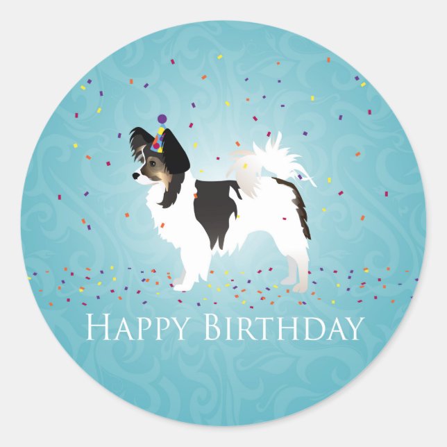 Long-Haired Chihuahua Birthday Design Classic Round Sticker (Front)