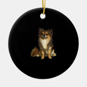 Long Haired Chihuahua Cute Cartoon Graphic Dog Ceramic Tree Decoration