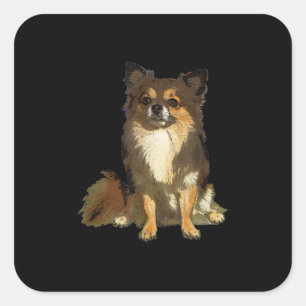 Long Haired Chihuahua Cute Cartoon Graphic Dog Square Sticker