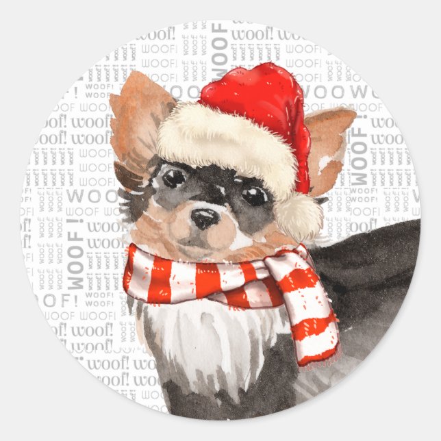 Long-Haired Chihuahua Dog Fleas Navidog Classic Round Sticker (Front)