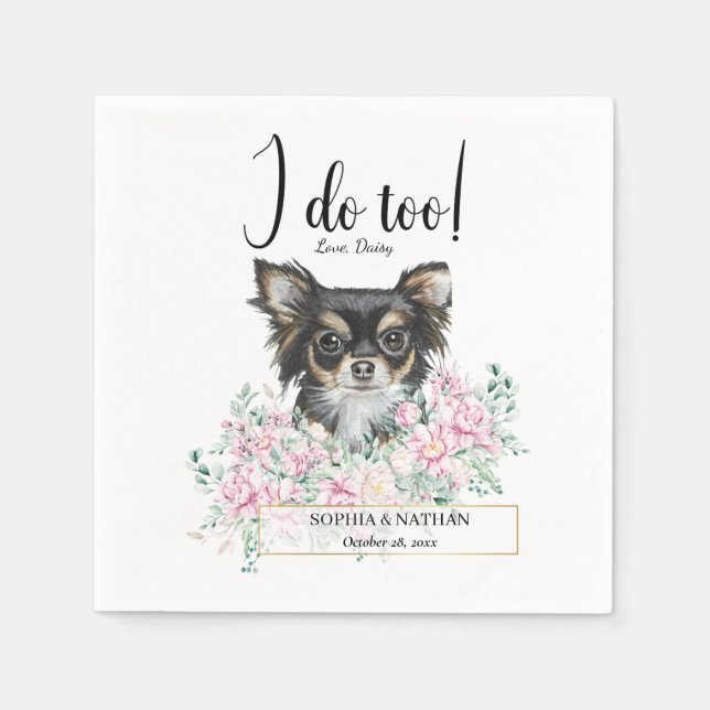 Long Haired Chihuahua Dog Wedding Cocktail Napkins (Front)