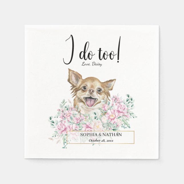 Long Haired Chihuahua Dog Wedding Cocktail Napkins (Front)