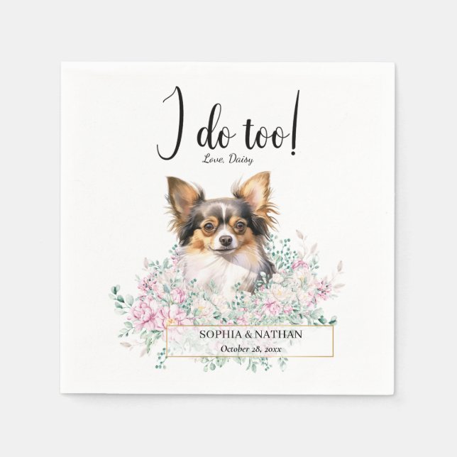 Long Haired Chihuahua Dog Wedding Cocktail Napkins (Front)