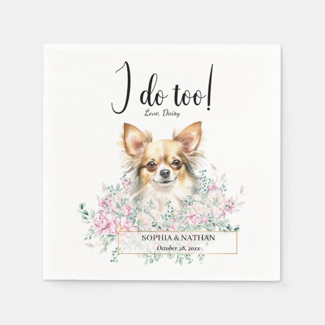 Long Haired Chihuahua Dog Wedding Cocktail Napkins (Front)