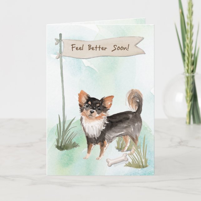Long Haired Chihuahua Feel Better Surgery with Dog Card (Front)