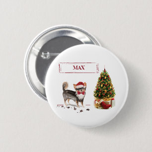 Long Haired Chihuahua Funny Christmas Dog Tree 6 Cm Round Badge