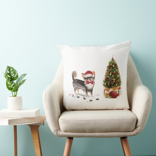Long Haired Chihuahua Funny Christmas Dog Tree Cushion (Chair)