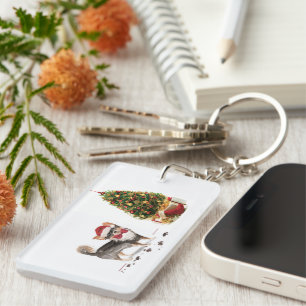 Long Haired Chihuahua Funny Christmas Dog Tree Key Ring