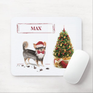 Long Haired Chihuahua Funny Christmas Dog Tree Mouse Mat