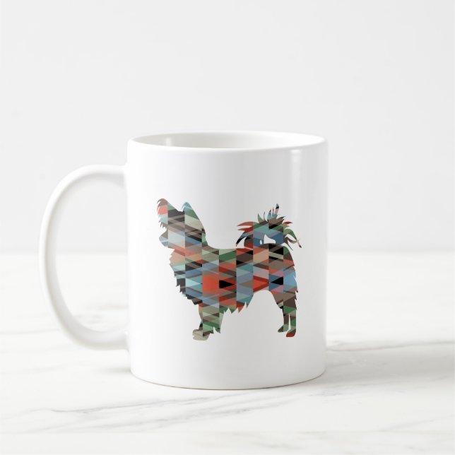 Long Haired Chihuahua Geo Silhouette Plaid Coffee  Coffee Mug (Left)